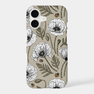 White poppies and ladybugs