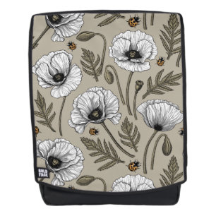 White poppies and ladybugs backpack