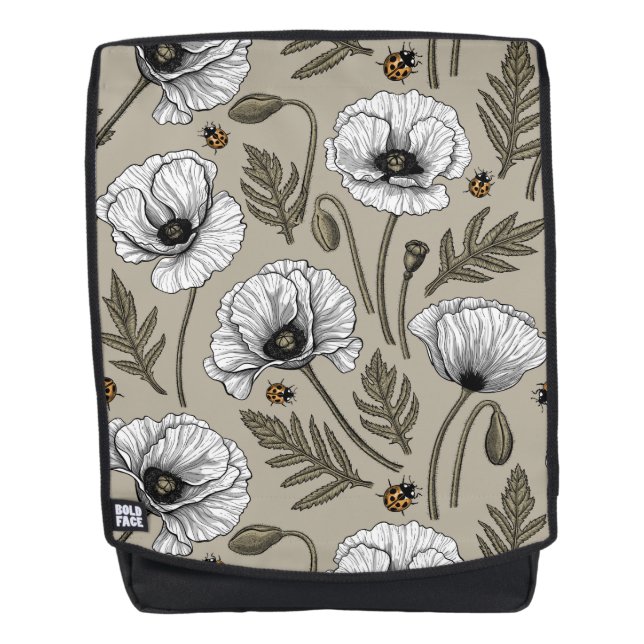 White poppies and ladybugs backpack (Front)