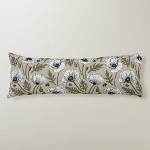 White poppies and ladybugs body cushion