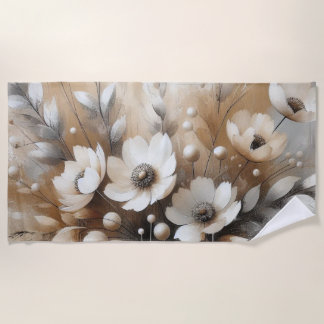 White Poppies Beach Towel