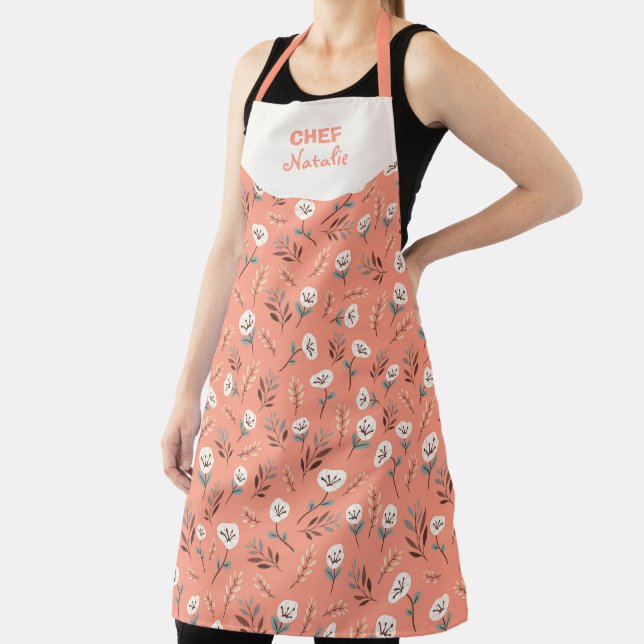 White Poppies Custom Name Apron (Insitu)