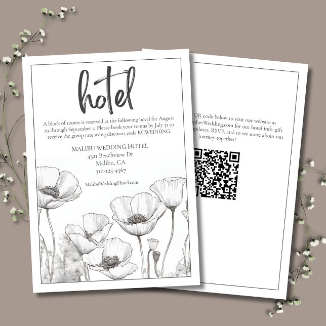 White Poppies Elegant Floral Wedding Hotel Enclosure Card (White Poppies Elegant Wedding Hotel Enclosure Card with QR Code for Wedding Website.)