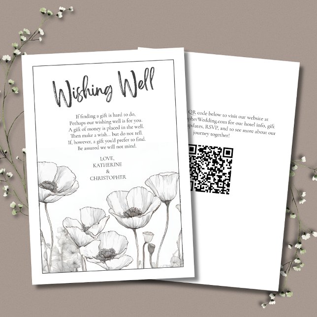 White Poppies Floral Elegant Wedding Wishing Well Enclosure Card (White Poppies Elegant Wishing Well Wedding Enclosure, coordinates with Peach Poppies Wedding Suite.)