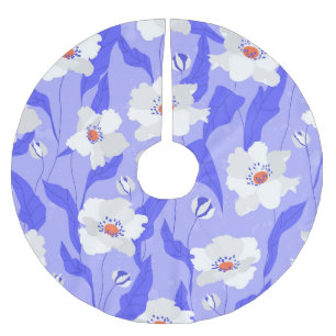 White Poppies: Hand-Drawn Purple Seamless Brushed Polyester Tree Skirt