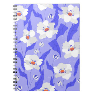 White Poppies: Hand-Drawn Purple Seamless Notebook