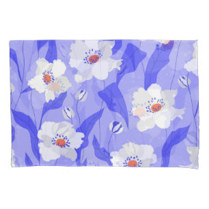 White Poppies: Hand-Drawn Purple Seamless Pillowcase