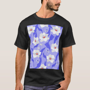 White Poppies: Hand-Drawn Purple Seamless T-Shirt