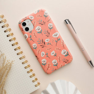 White Poppies on Bold Red Case