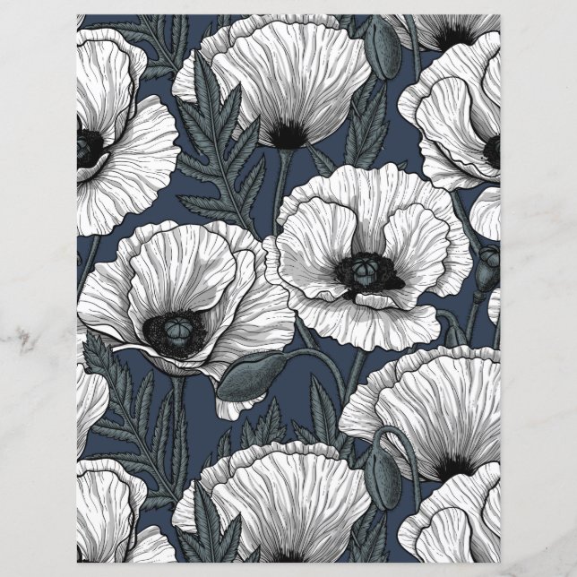 White poppies on navy (Front)