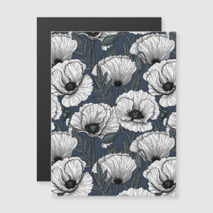 White poppies on navy