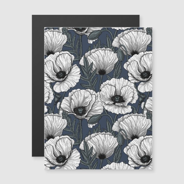 White poppies on navy (Front/Back)
