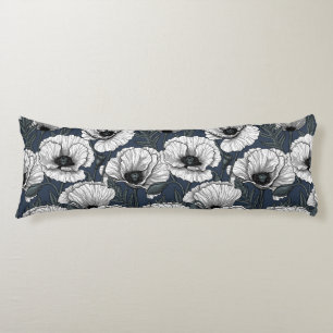 White poppies on navy body cushion