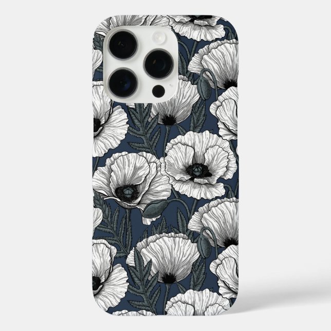White poppies on navy Case-Mate iPhone case (Back)