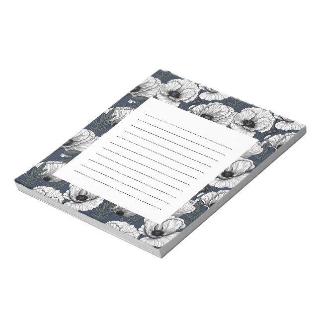White poppies on navy notepad (Rotated)
