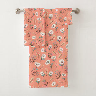 White Poppies on Rich Red Canvas Bath Towel Set
