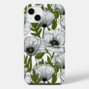 White poppies on white iPhone 14 plus case