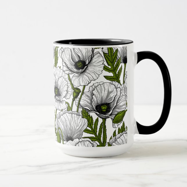 White poppies on white mug (Right)