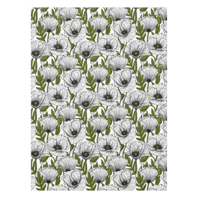 White poppies on white tablecloth (Front)