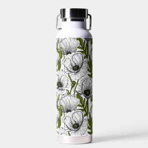 White poppies on white water bottle