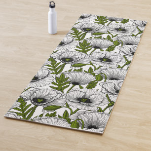 White poppies on white yoga mat