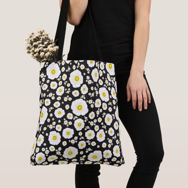 White Poppies Shoulder Tote (2 sizes) Bag (Close Up)