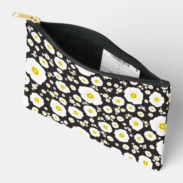 White Poppies Small Zipper Pouch (Open)