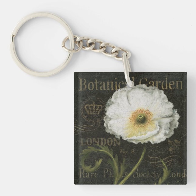 White Poppy Blossom Key Ring (Front)