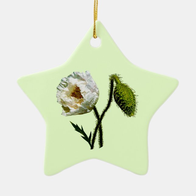White Poppy Ceramic Tree Decoration (Front)