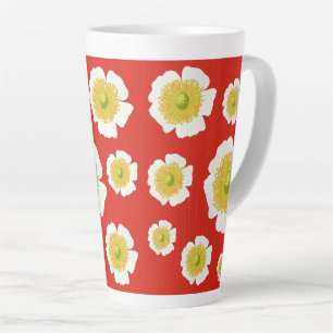White Poppy design on  latte mug