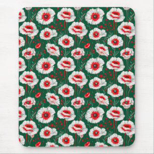 🌸 White Poppy Floral Desk 🌸 Mouse Mat