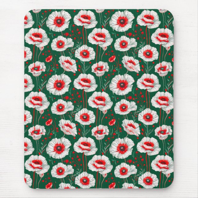 🌸 White Poppy Floral Desk 🌸 Mouse Mat (Front)