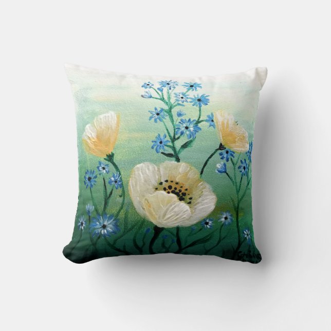 White poppy flowers cushion (Front)