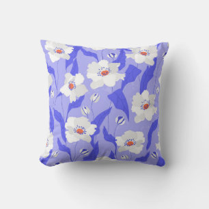 White poppy flowers seamless pattern. Beautiful ha Cushion