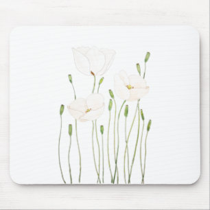 white poppy watercolor mouse mat