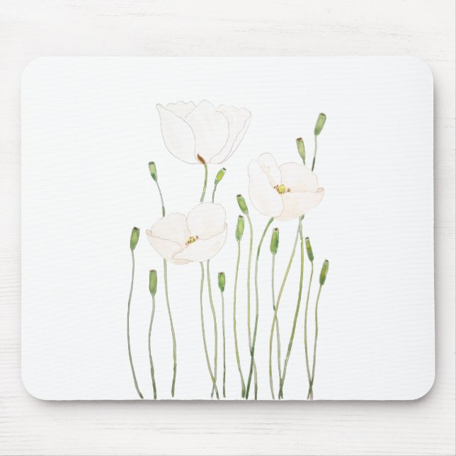 white poppy watercolor mouse mat (Front)
