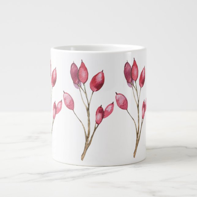 White Porcelain Mug  with red berries (Front)