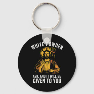 White Powder Jesus Skiing Funny Snowboarding Retro Key Ring