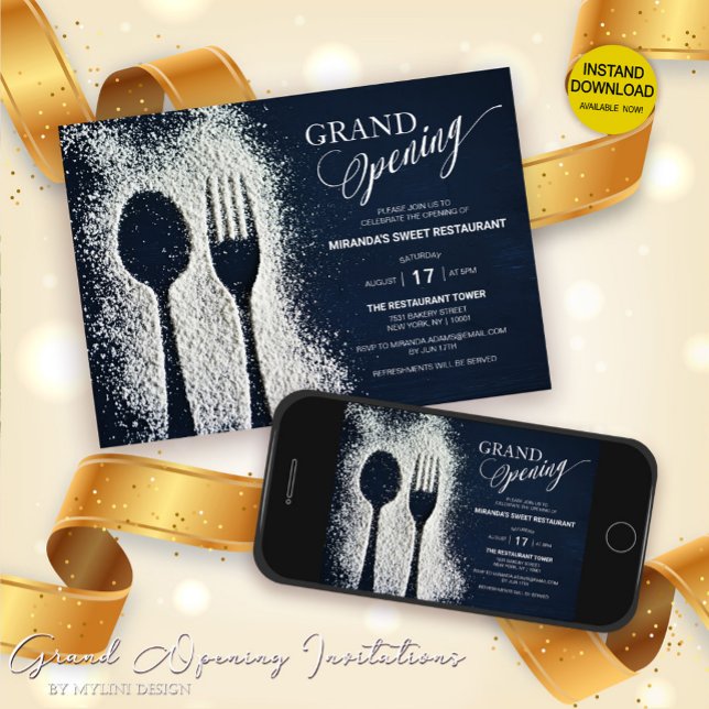 White Powdered Sugar Restaurant Grand Opening Invitation (Creator Uploaded)