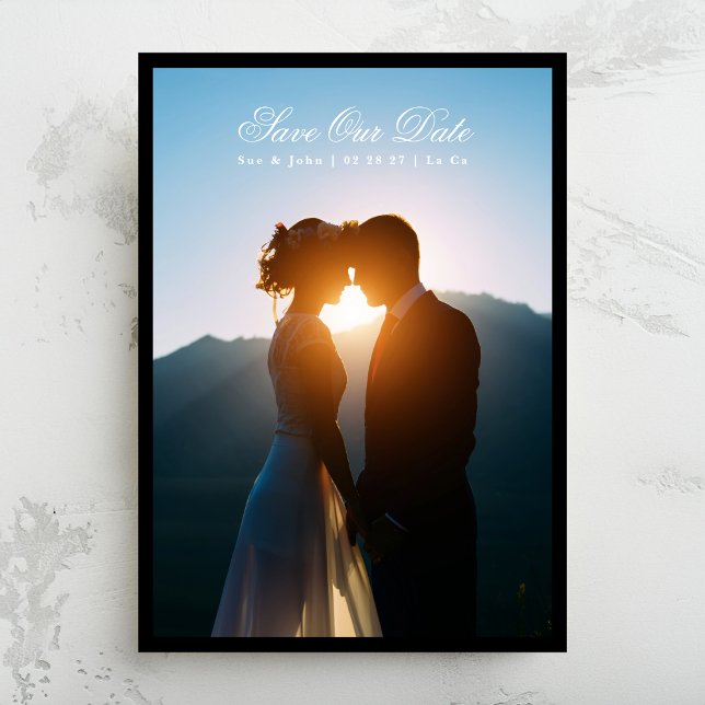 White Premium Script Classic Photo Black Frame Save The Date (Creator Uploaded)