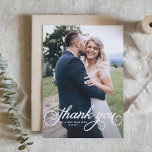 White Pretty Calligraphy Modern Photo Wedding Thank You Card<br><div class="desc">Photo Thank You Card | Thank family and friends for being part of your special day with this customisable wedding thank you card. This photo thank you card features a curly script. Personalise by adding your details. This photo wedding thank you card is available on other cardstock. Matching items are...</div>