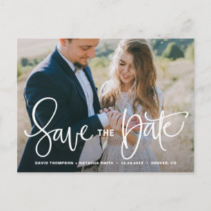 White Pretty Hand Lettering Photo Save the Date Announcement Postcard
