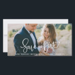 White Pretty Hand Lettering Save the Date Photo<br><div class="desc">An elegant and modern save the date photo card featuring modern calligraphy. Personalise this save the date photo card by adding your own photo and details. Similar items are available in my shop.</div>