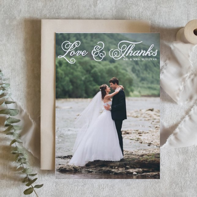 White Pretty Script Photo Wedding Thank You Postcard (Creator Uploaded)