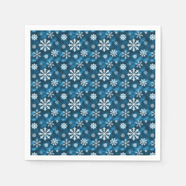White Pretty Snowflakes On Winter Blue Background Napkin (Front)