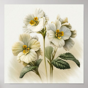 White Primrose Flowers Art Print Poster