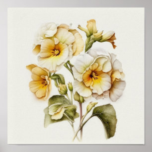 White Primrose Flowers Art Print Poster