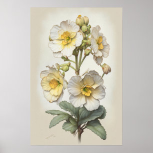 White Primrose Flowers Art Print Poster