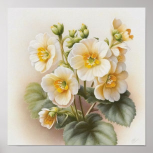 White Primrose Flowers Art Print Poster