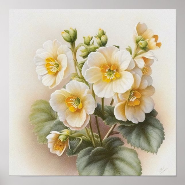White Primrose Flowers Art Print Poster (Front)